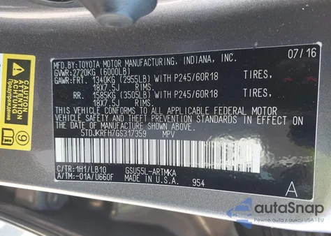 2016 Toyota Highlander Xle V6 from USA, damaged, VIN 5TDJKRFH7GS317359